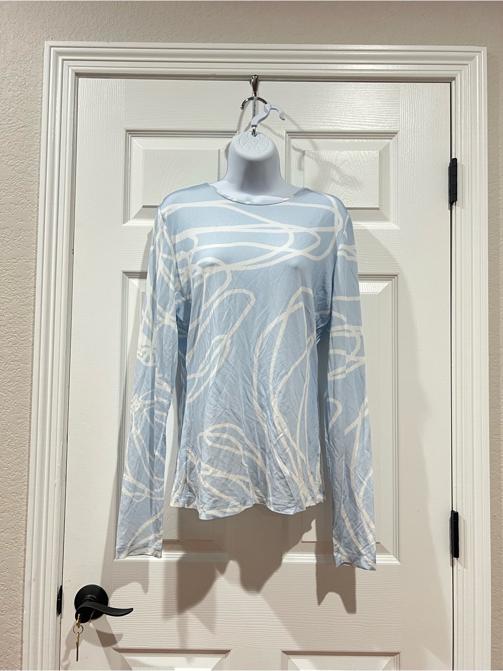 Tibi Tulipe All Over Jersey Fitted Top Size L - Pale Blue & White Abstract